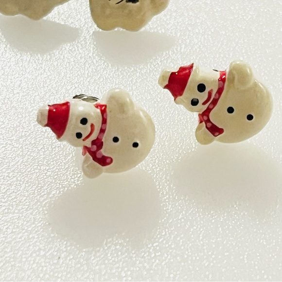 Four Sets Vintage Christmas Earring Stud Sets Santa Bell SnowmanHoliday Jewelry - Picture 7 of 16